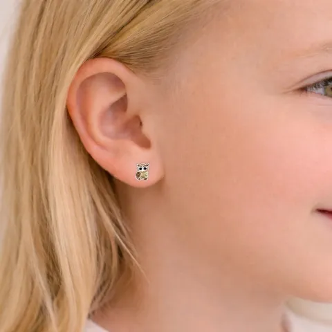 uil bruine kinder oorbellen in zilver - Little Ones