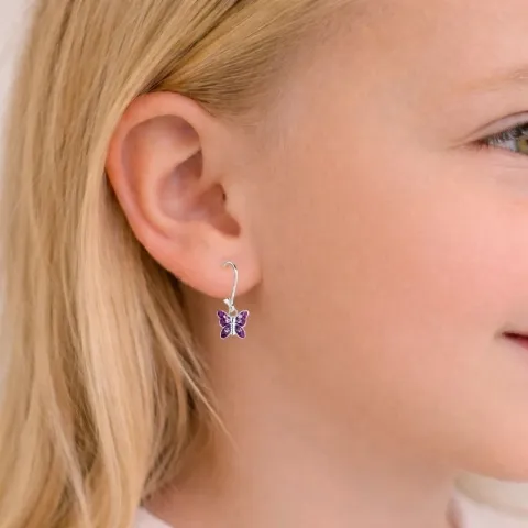 vlinder paarse kinder oorbellen in zilver - Little Ones