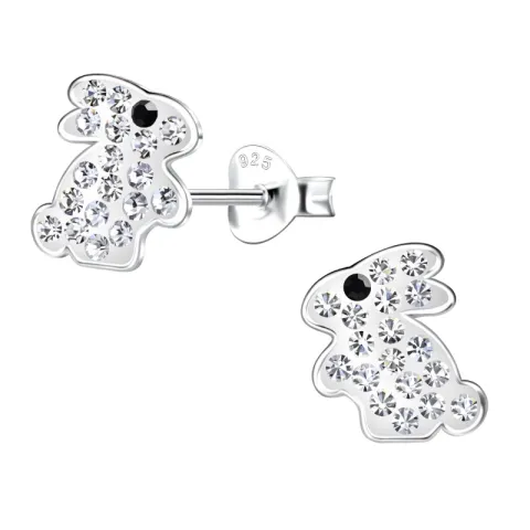 konijn kristal oorbellen in zilver - Little Ones