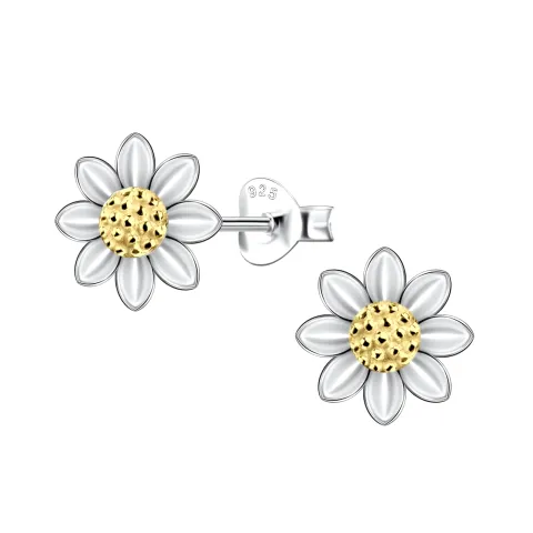 bloem kinder oorbellen in zilver met verguld zilver - Little Ones