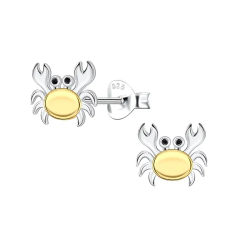 krab kinder oorbellen in zilver met verguld zilver - Little Ones