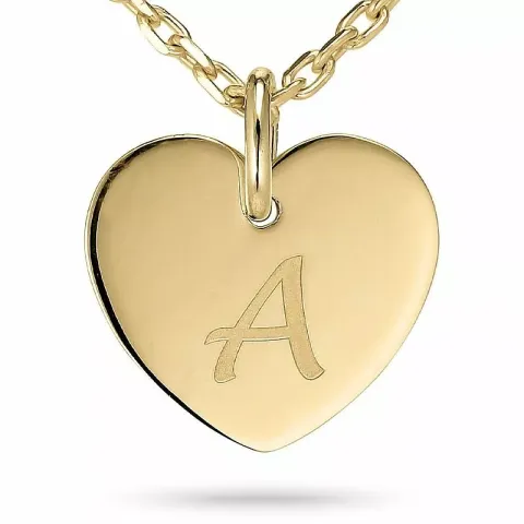 Letter a ankerketting in verguld sterlingzilver met hartjes hanger in 9 karaat goud