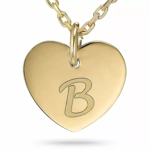 Letter b ankerketting in verguld sterlingzilver met hartjes hanger in 9 karaat goud