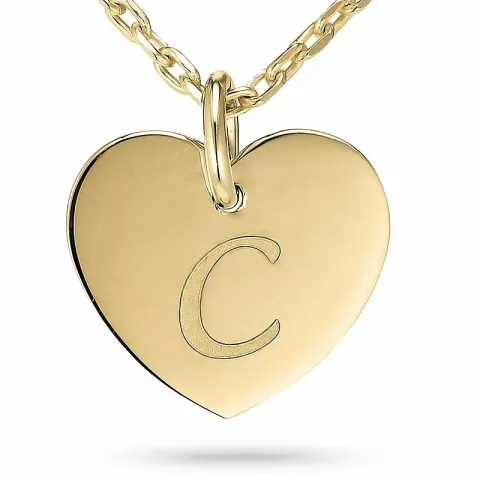 Letter c ankerketting in verguld sterlingzilver met hartjes hanger in 9 karaat goud