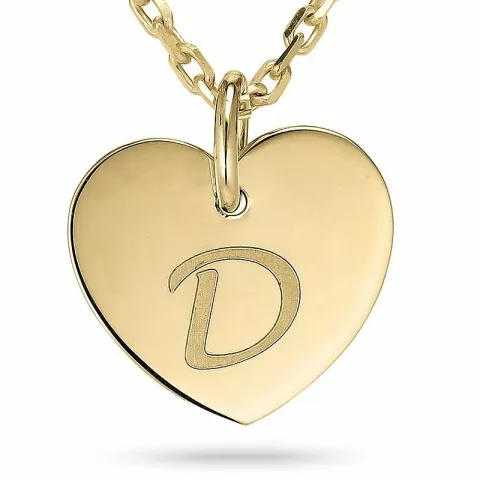 Letter d ankerketting in verguld sterlingzilver met hartjes hanger in 9 karaat goud