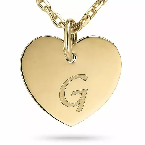 Letter g ankerketting in verguld sterlingzilver met hartjes hanger in 9 karaat goud