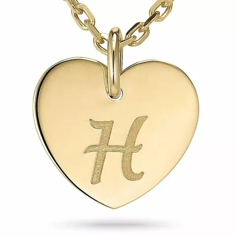 Letter h ankerketting in verguld sterlingzilver met hartjes hanger in 9 karaat goud