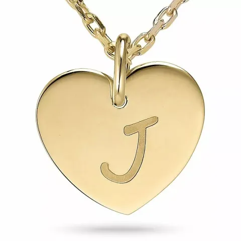 Letter j ankerketting in verguld sterlingzilver met hartjes hanger in 9 karaat goud