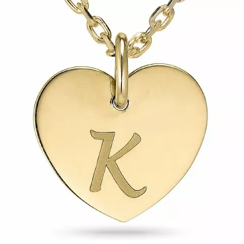 Letter k ankerketting in verguld sterlingzilver met hartjes hanger in 9 karaat goud