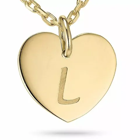 Letter l ankerketting in verguld sterlingzilver met hartjes hanger in 9 karaat goud