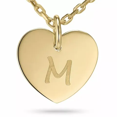 Letter m ankerketting in verguld sterlingzilver met hartjes hanger in 9 karaat goud