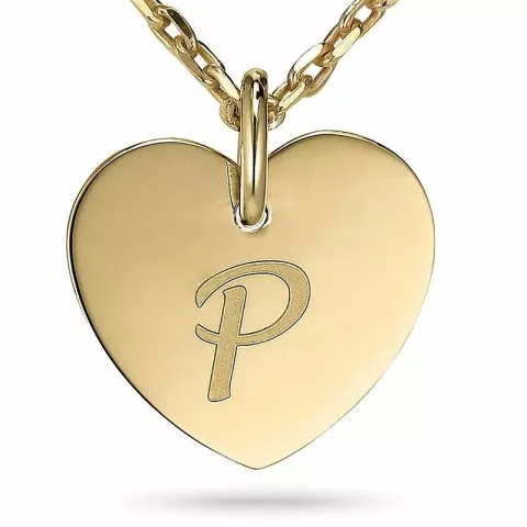 Letter p ankerketting in verguld sterlingzilver met hartjes hanger in 9 karaat goud