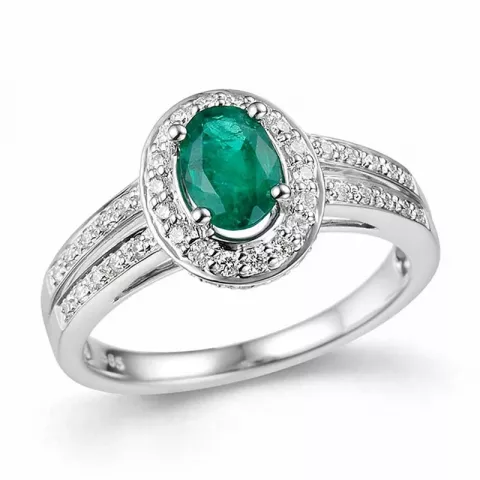 ovale smaragd ring in 14 karaat witgoud 0,336 ct 