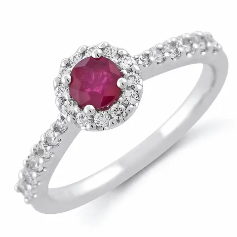 Rode robijn diamant ring in 14 karaat witgoud 0,45 ct 0,31 ct