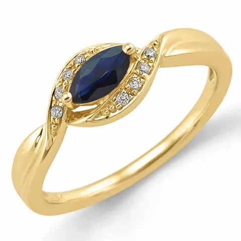 ovale blauwe saffier goud ring in 14 karaat goud 0,04 ct 