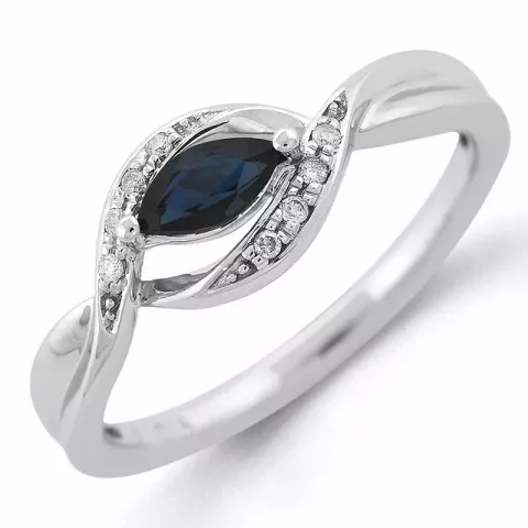 ovale blauwe saffier witgoud ring in 14 karaat witgoud 0,04 ct 