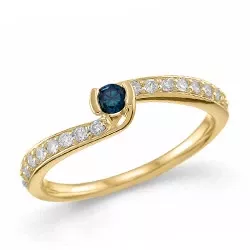blauwe saffier diamant ring in 14 karaat goud 0,24 ct 