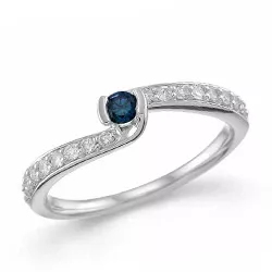 rond blauwe saffier diamant ring in 14 karaat witgoud 0,24 ct 