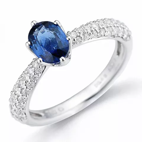 ovale blauwe saffier diamant ring in 14 karaat witgoud 0,506 ct 