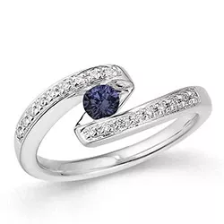 blauwe saffier diamant ring in 14 karaat witgoud 0,084 ct 