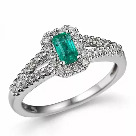 Vierkant smaragd diamant ring in 14 karaat witgoud 0,30 ct 0,31 ct