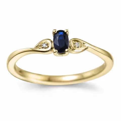 blauwe saffier diamant ring in 14 karaat goud 0,008 ct 