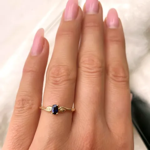 blauwe saffier diamant ring in 14 karaat goud 0,008 ct 0,35 ct