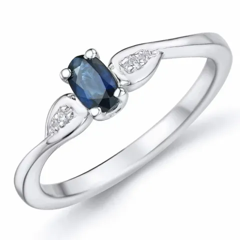 ovale blauwe saffier ring in 14 karaat witgoud 0,008 ct 0,35 ct