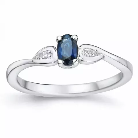 ovale blauwe saffier ring in 14 karaat witgoud 0,008 ct 