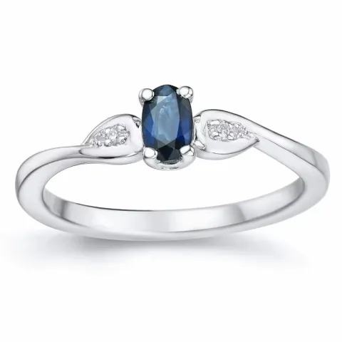 ovale blauwe saffier ring in 14 karaat witgoud 0,008 ct 0,35 ct