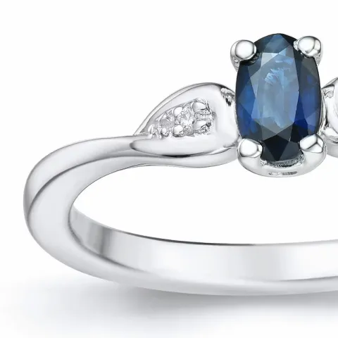 ovale blauwe saffier ring in 14 karaat witgoud 0,008 ct 0,35 ct