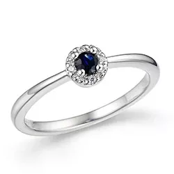rond blauwe saffier diamant ring in 14 karaat witgoud 0,02 ct 