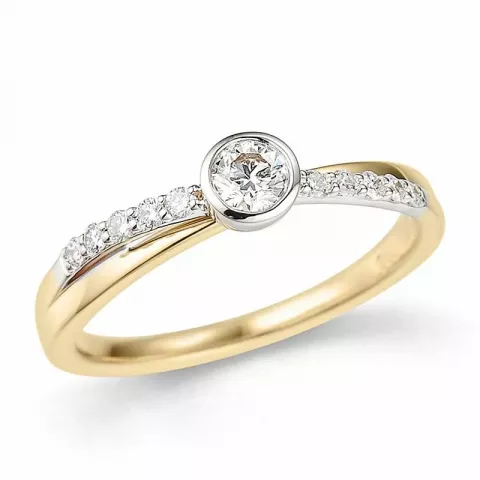 rond diamant ring in 14 karaat goud-en witgoud 0,2 ct 0,15 ct