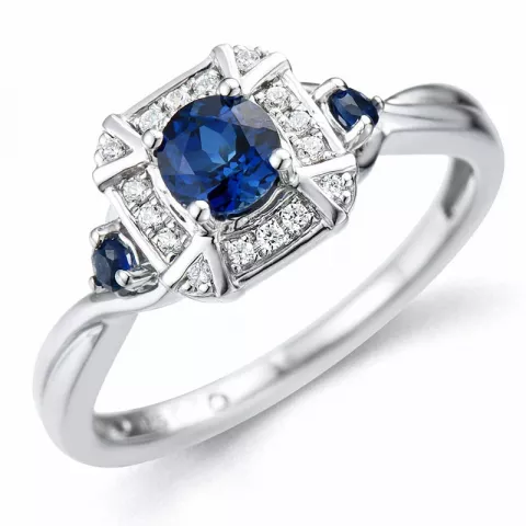 saffier diamant ring in 14 karaat witgoud 0,07 ct 