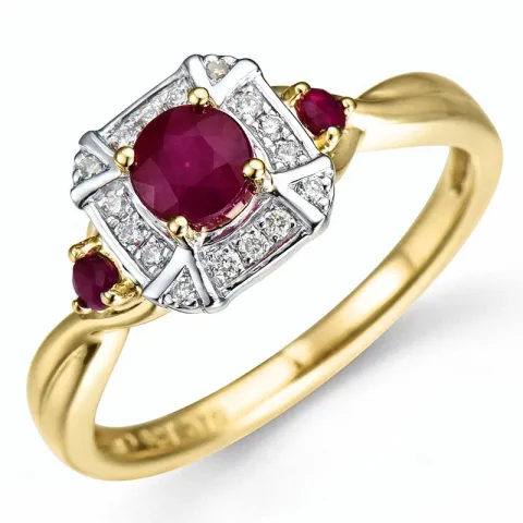 vierkant robijn ring in 14 karaat goud-en witgoud 0,07 ct 0,45 ct 0,09 ct