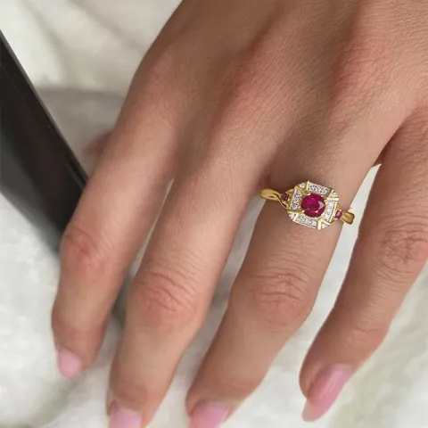 vierkant robijn ring in 14 karaat goud-en witgoud 0,07 ct 0,45 ct 0,09 ct