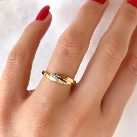 abstract diamant ring in 14 karaat goud-en witgoud 0,038 ct
