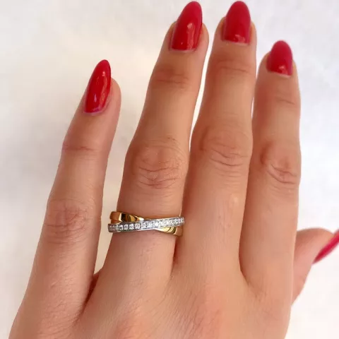 abstract diamant ring in 14 karaat goud-en witgoud 0,201 ct