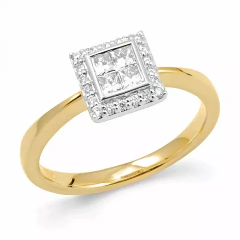 Vierkant diamant ring in 14 karaat goud-en witgoud 0,2 ct 0,084 ct