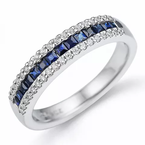 saffier diamant ring in 14 karaat witgoud 0,19 ct 0,47 ct