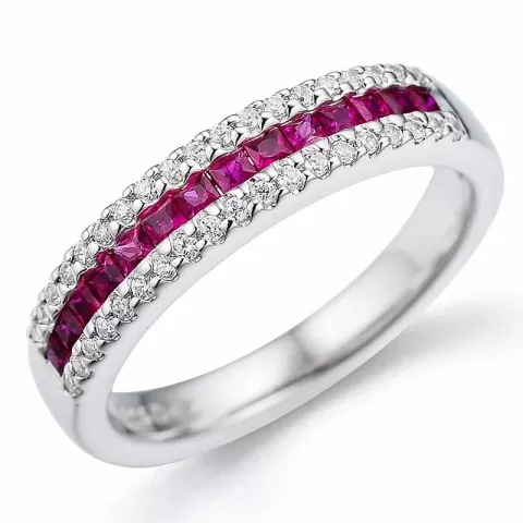 Robijn diamant ring in 14 karaat witgoud 0,19 ct 0,54 ct