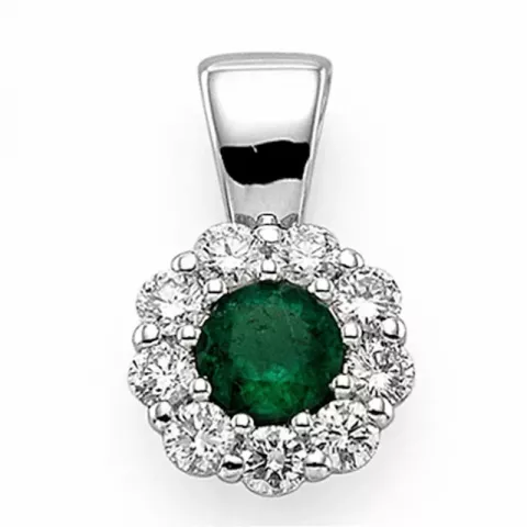 rond smaragd diamanten hanger in 14 caraat witgoud 0,36 ct 0,45 ct