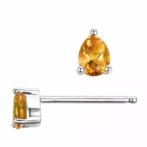 2 x 0,14 ct citrien oorsteker in 14 karaat witgoud met citrien