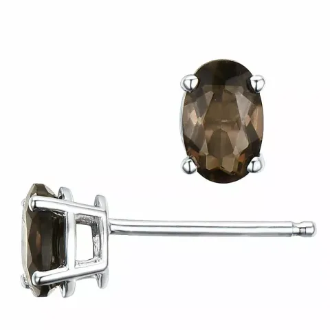 2 x 0,45 ct rookkleurig kwarts oorsteker in 14 karaat witgoud met kwarts