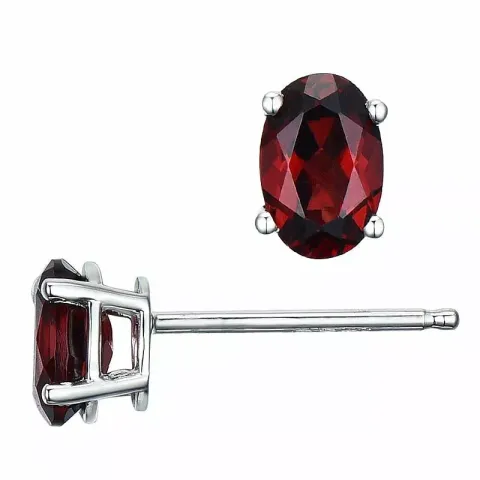 2 x 0,68 ct ovaal rode granaat oorsteker in 14 karaat witgoud met granaat