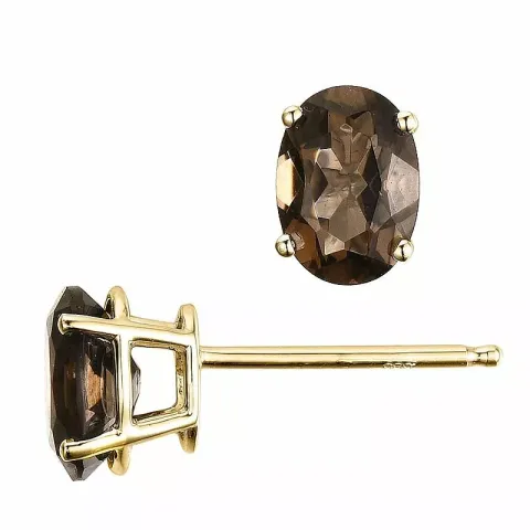 2 x 0,80 ct ovaal rookkleurig kwarts oorsteker in 14 karaat goud met kwarts