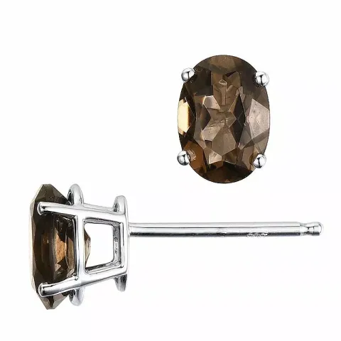 2 x 0,80 ct rookkleurig kwarts oorsteker in 14 karaat witgoud met kwarts