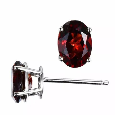 2 x 1 ct ovaal rode granaat oorsteker in 14 karaat witgoud met granaat