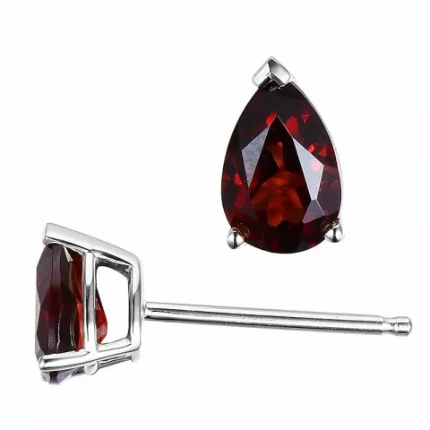 2 x 0,60 ct rode granaat oorsteker in 14 karaat witgoud met granaat
