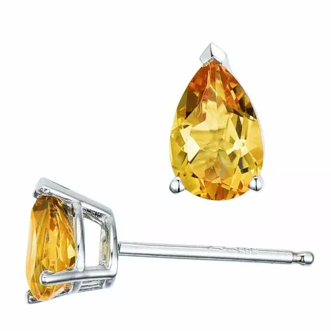 2 x 0,40 ct geel citrien oorsteker in 14 karaat witgoud met citrien